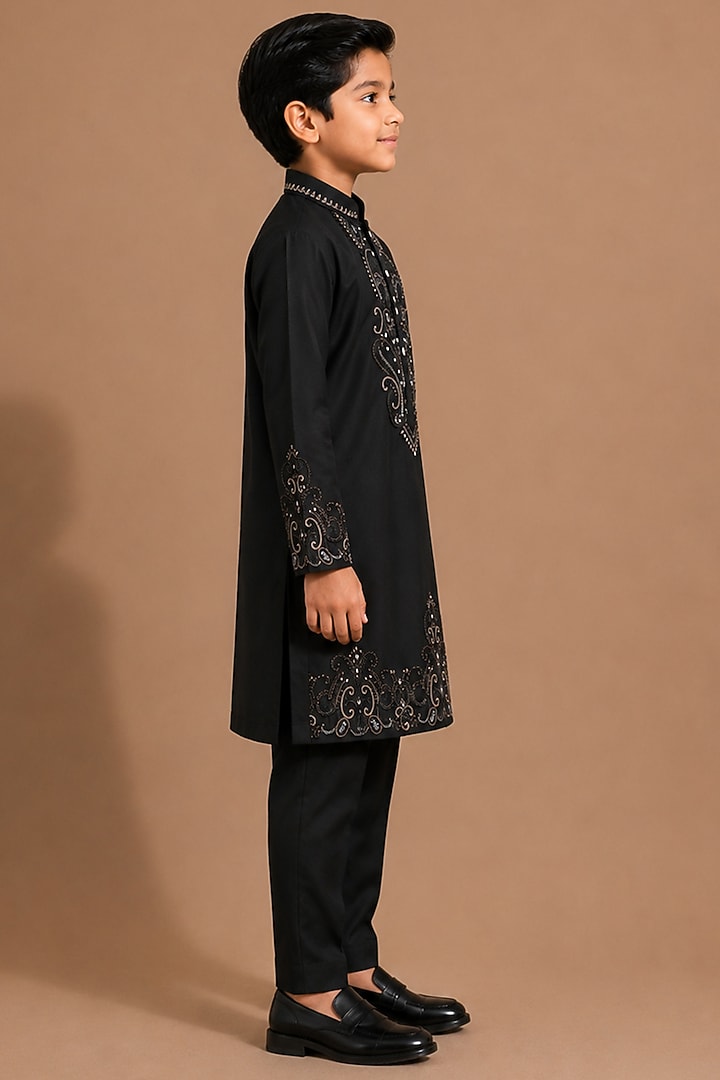 Black Armani Kurta Set For Boys by Abkasa - Kids at Pernia's Pop Up Shop