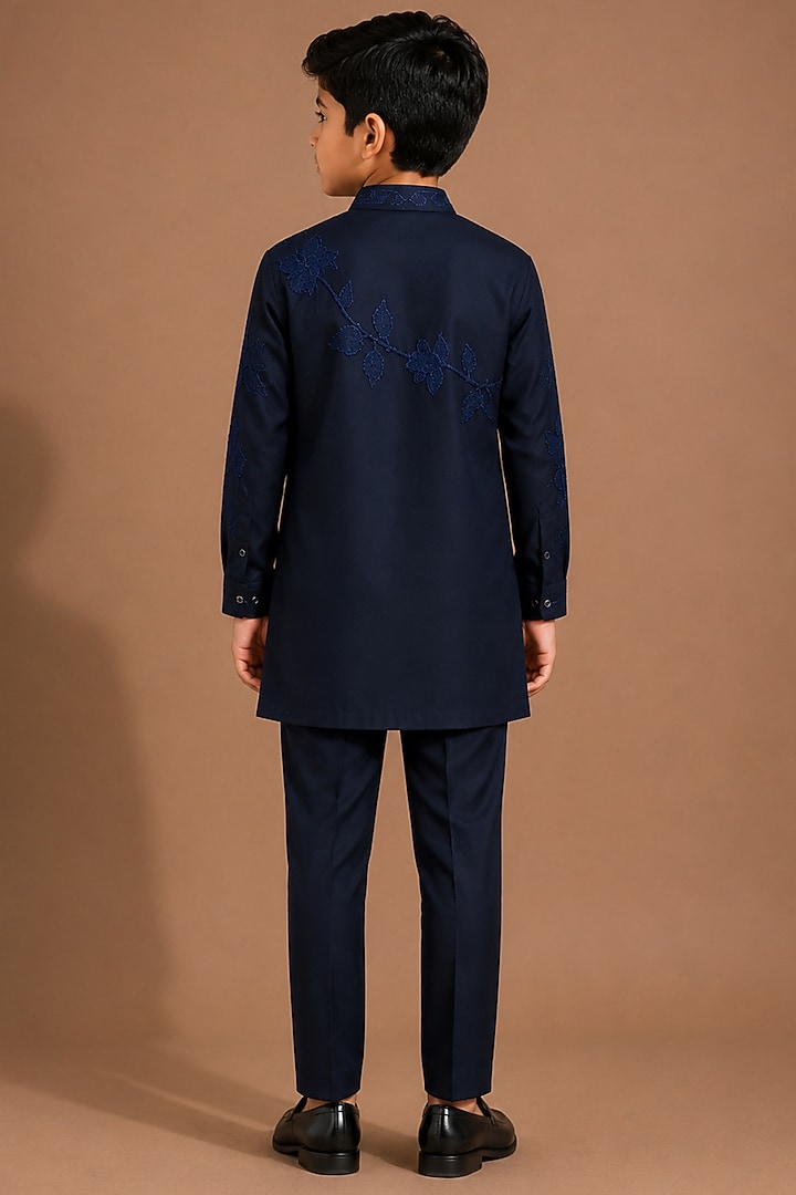 Navy Blue Armani Kurta Set For Boys by Abkasa - Kids at Pernia's Pop Up Shop