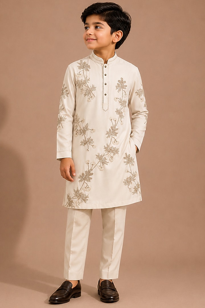 Beige Armani Kurta Set For Boys by Abkasa - Kids at Pernia's Pop Up Shop