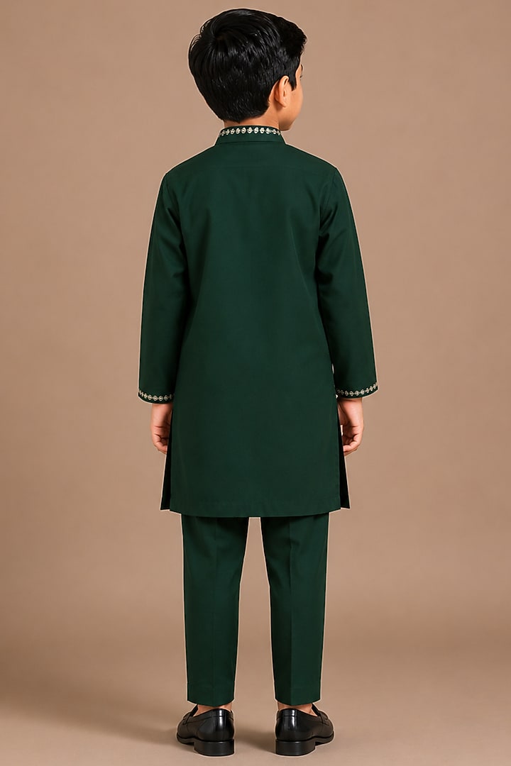 Green Armani Kurta Set For Boys by Abkasa - Kids at Pernia's Pop Up Shop