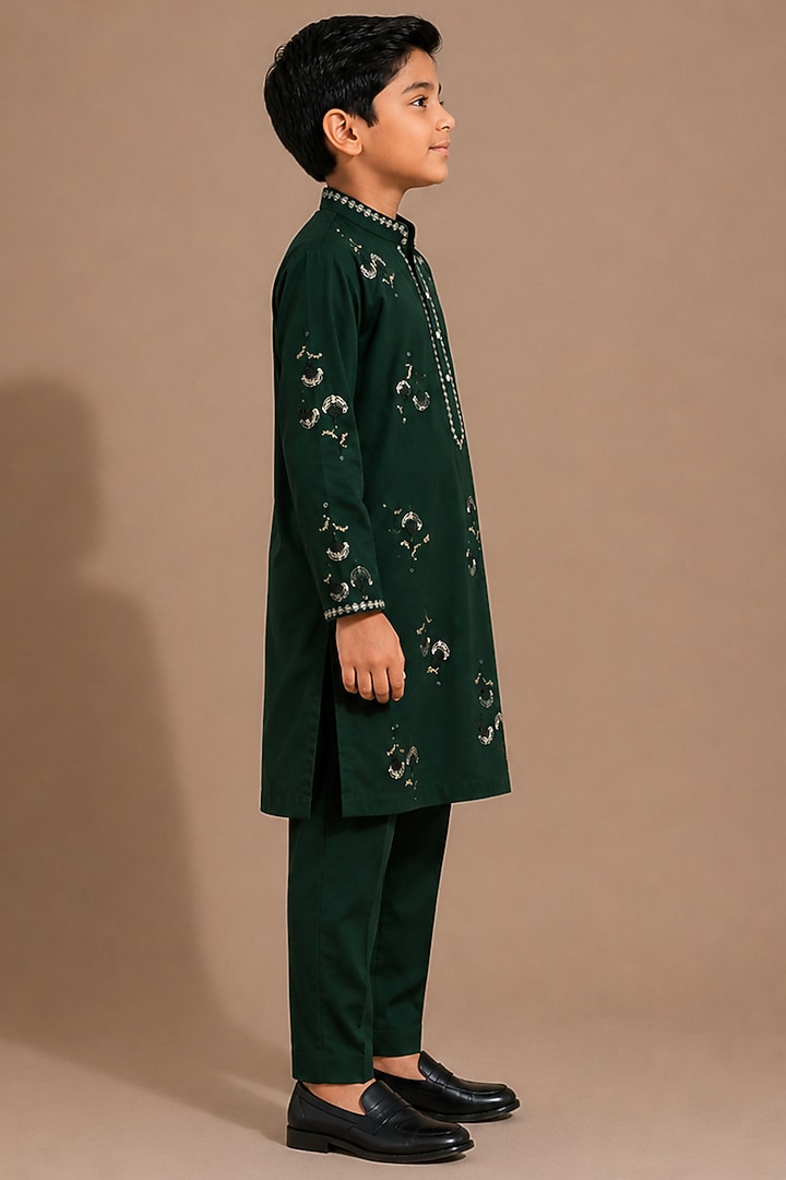 Green Armani Kurta Set For Boys by Abkasa - Kids at Pernia's Pop Up Shop