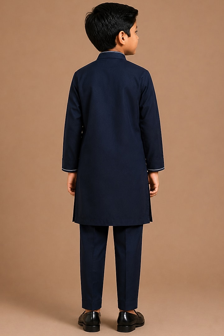 Navy Blue Armani Kurta Set For Boys by Abkasa - Kids at Pernia's Pop Up Shop