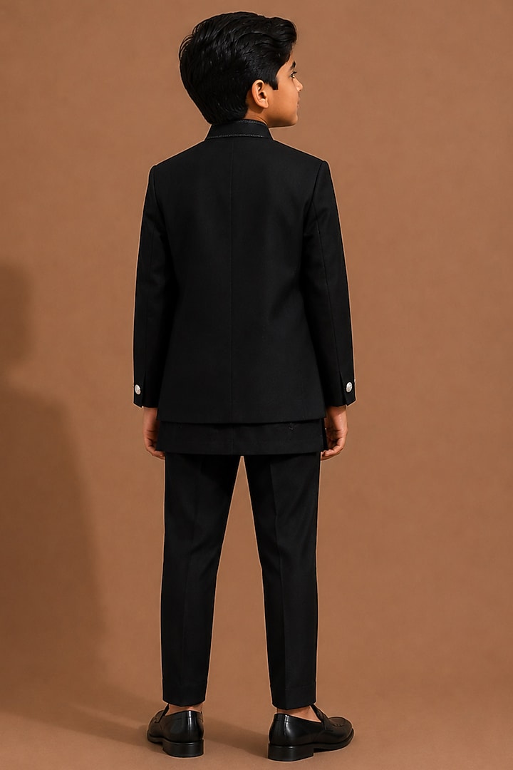 Black Japanese Fabric Indowestern Set For Boys by Abkasa - Kids at Pernia's Pop Up Shop