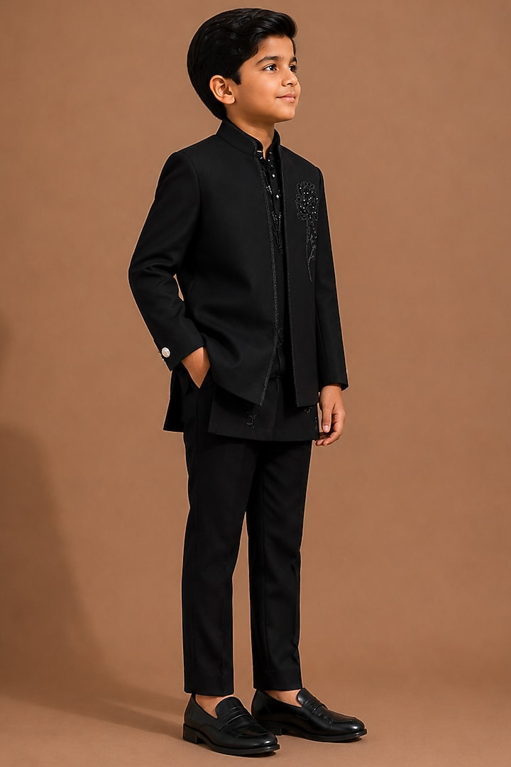 Black Japanese Fabric Indowestern Set For Boys by Abkasa - Kids at Pernia's Pop Up Shop