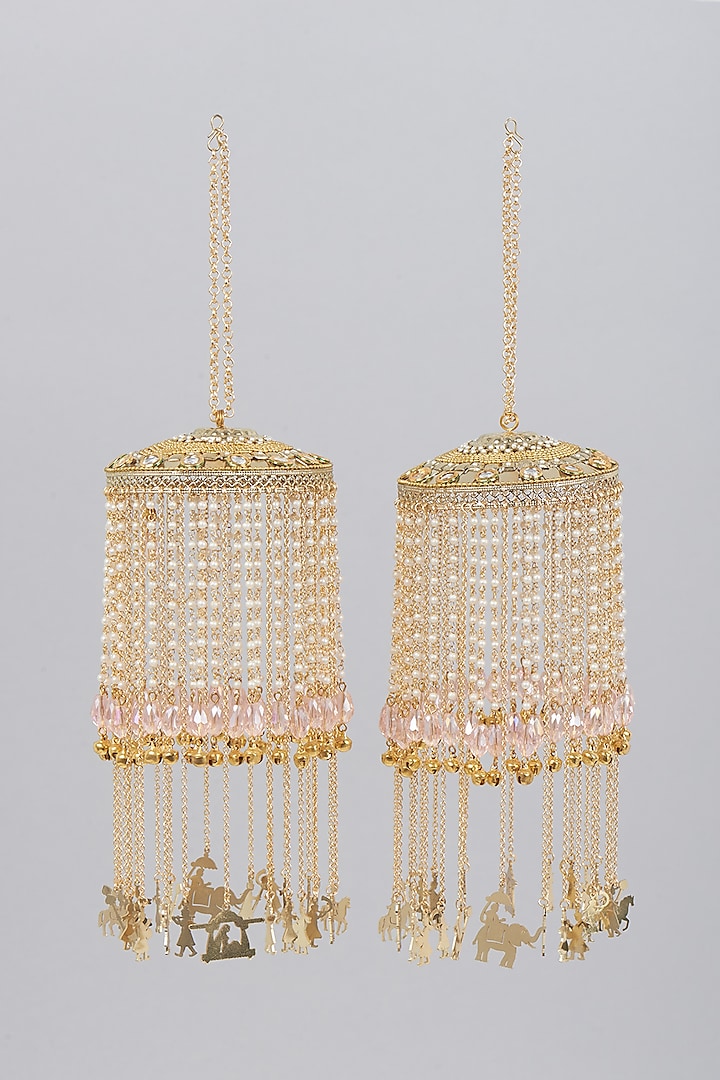 Gold Finish Kaleeras With Pink Beads & Pearls by Beabhika