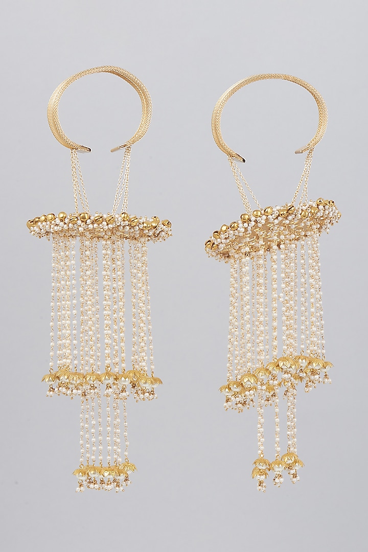 Gold Finish Kaleeras With Faux Pearls & Beads by Beabhika