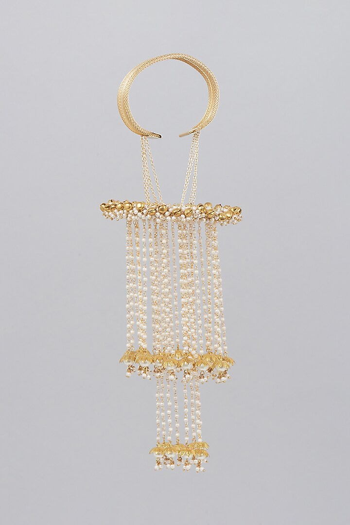 Gold Finish Kaleeras With Faux Pearls & Beads by Beabhika at Pernia's Pop Up Shop