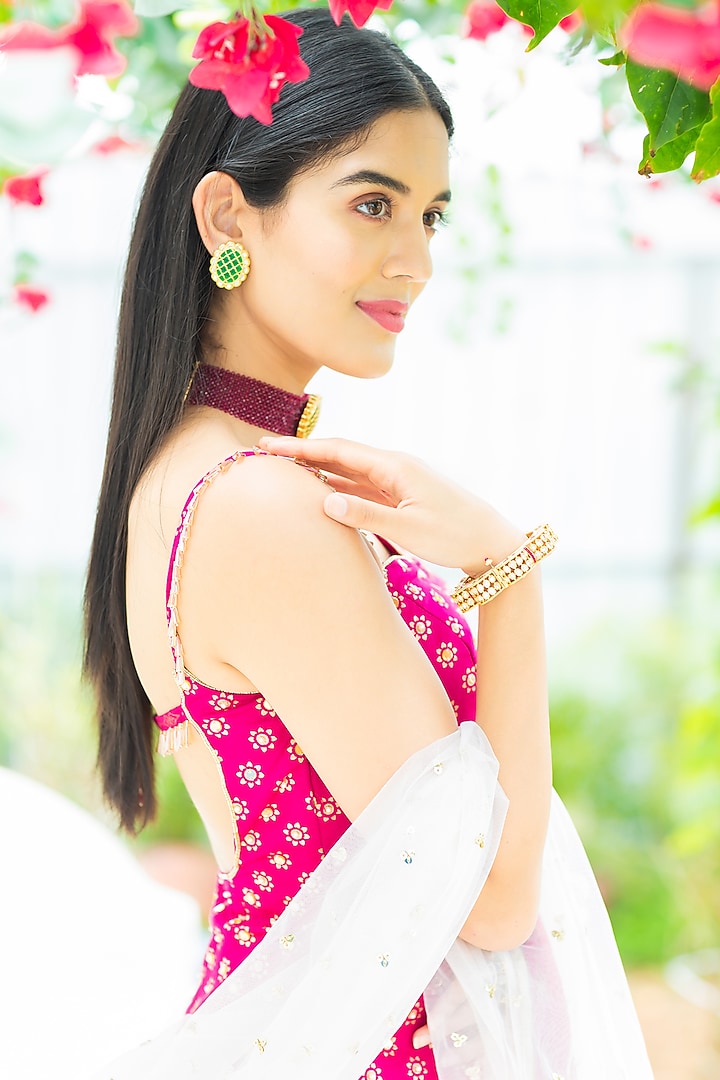 Rani Pink Georgette Wedding Sharara Set by Aaryaa By Kashveen Kohli at Pernia's Pop Up Shop