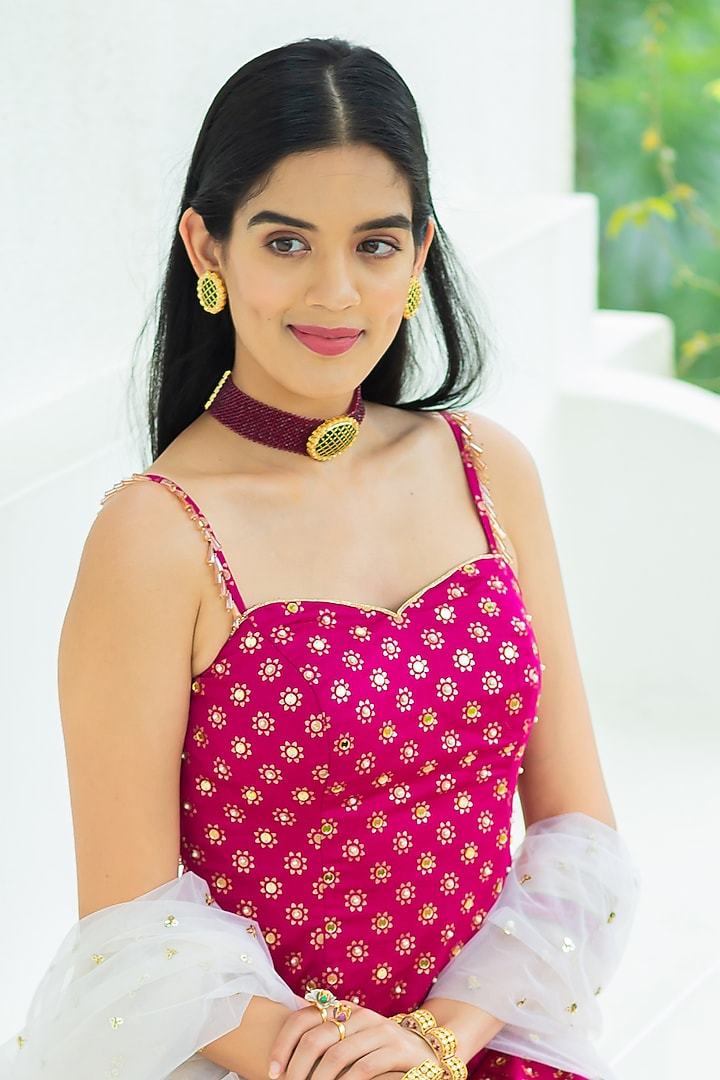 Rani Pink Georgette Wedding Sharara Set by Aaryaa By Kashveen Kohli at Pernia's Pop Up Shop