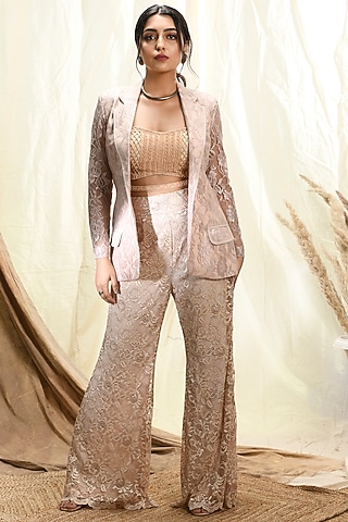 Nude Lace Pants by Aaryaa By Kashveen Kohli