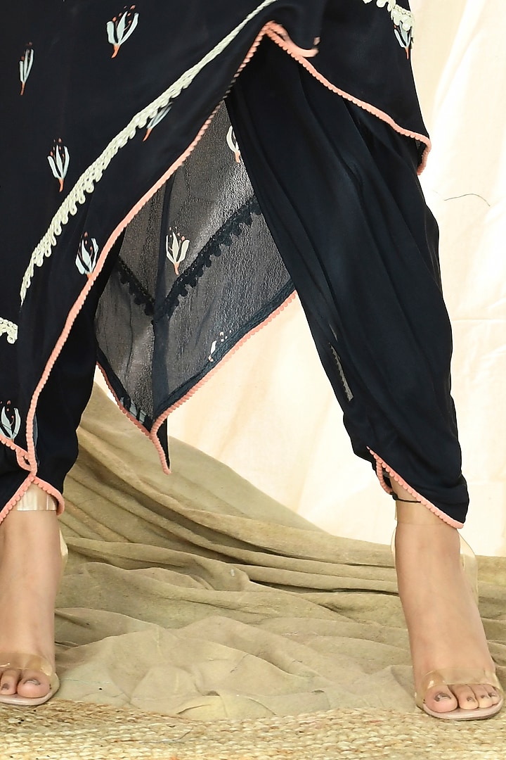 Midnight Black Crepe Dhoti Set by Aaryaa By Kashveen Kohli at Pernia's Pop Up Shop