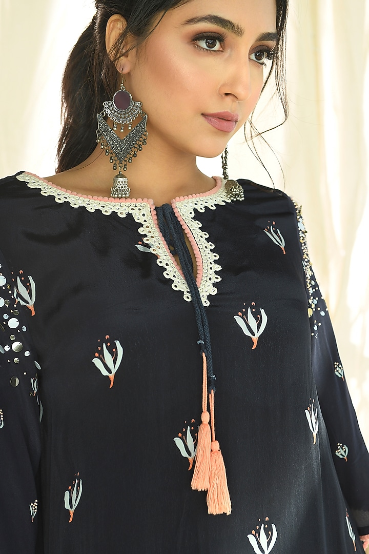 Midnight Black Crepe Dhoti Set by Aaryaa By Kashveen Kohli at Pernia's Pop Up Shop