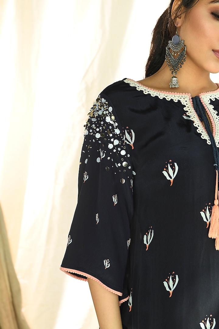 Midnight Black Crepe Dhoti Set by Aaryaa By Kashveen Kohli at Pernia's Pop Up Shop