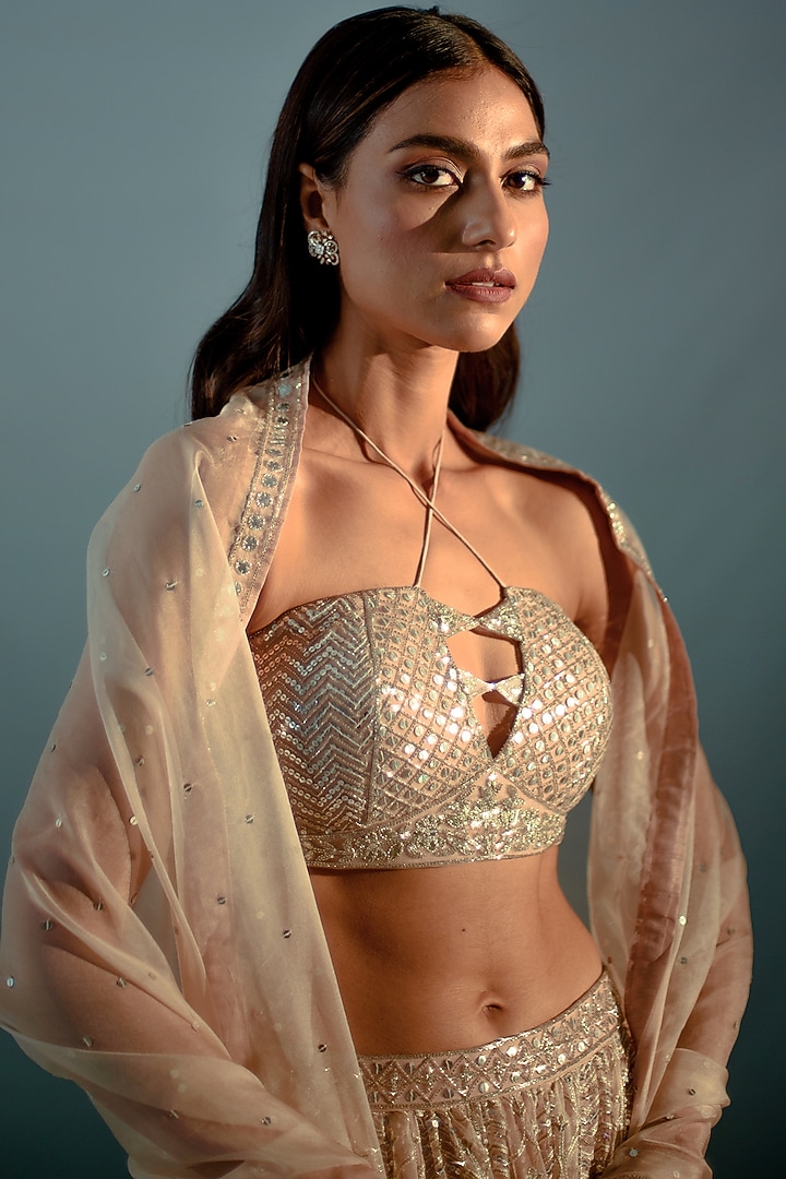 Nude Cream Organza Embroidered Bridal Lehenga Set by Aaryaa By Kashveen Kohli at Pernia's Pop Up Shop