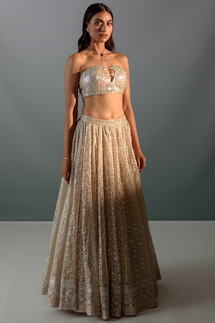 Nude Cream Organza Embroidered Bridal Lehenga Set by Aaryaa By Kashveen Kohli at Pernia's Pop Up Shop