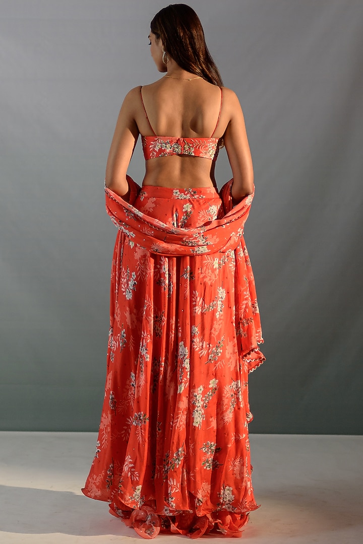 Scarlet Red Georgette & Silk Embroidered Wedding Lehenga Set by Aaryaa By Kashveen Kohli at Pernia's Pop Up Shop