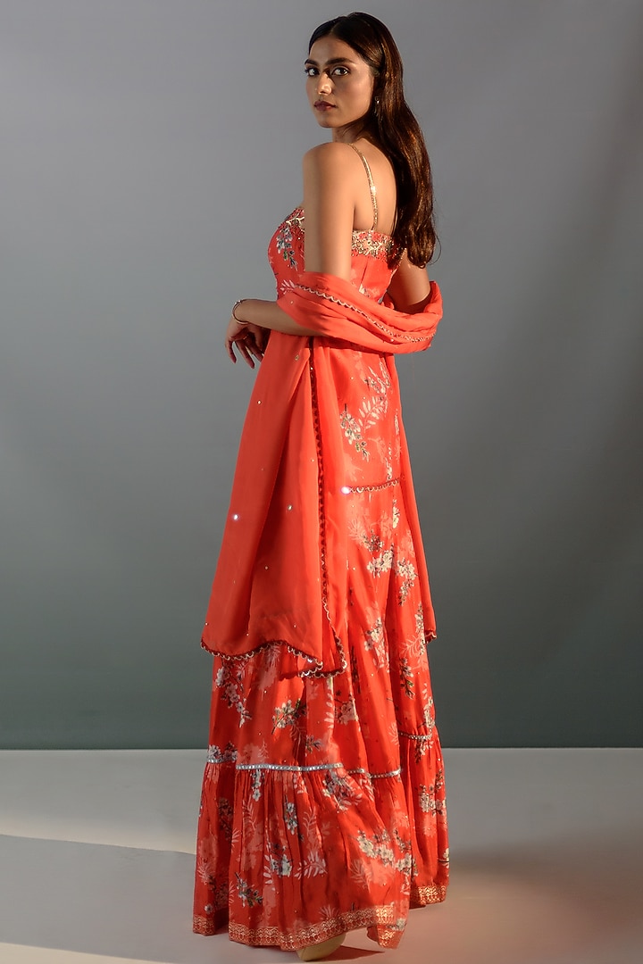 Scarlet Red Silk Embroidered Wedding Sharara Set by Aaryaa By Kashveen Kohli at Pernia's Pop Up Shop