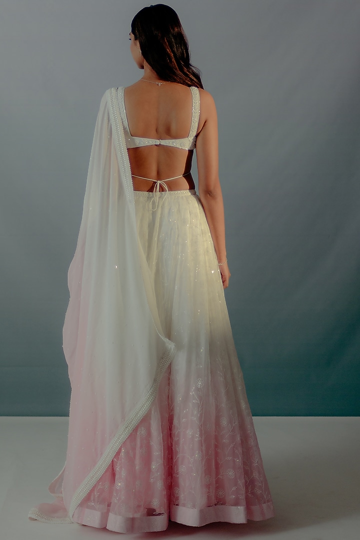 Baby Pink Organza Embroidered Ombre Wedding Lehenga Set by Aaryaa By Kashveen Kohli at Pernia's Pop Up Shop