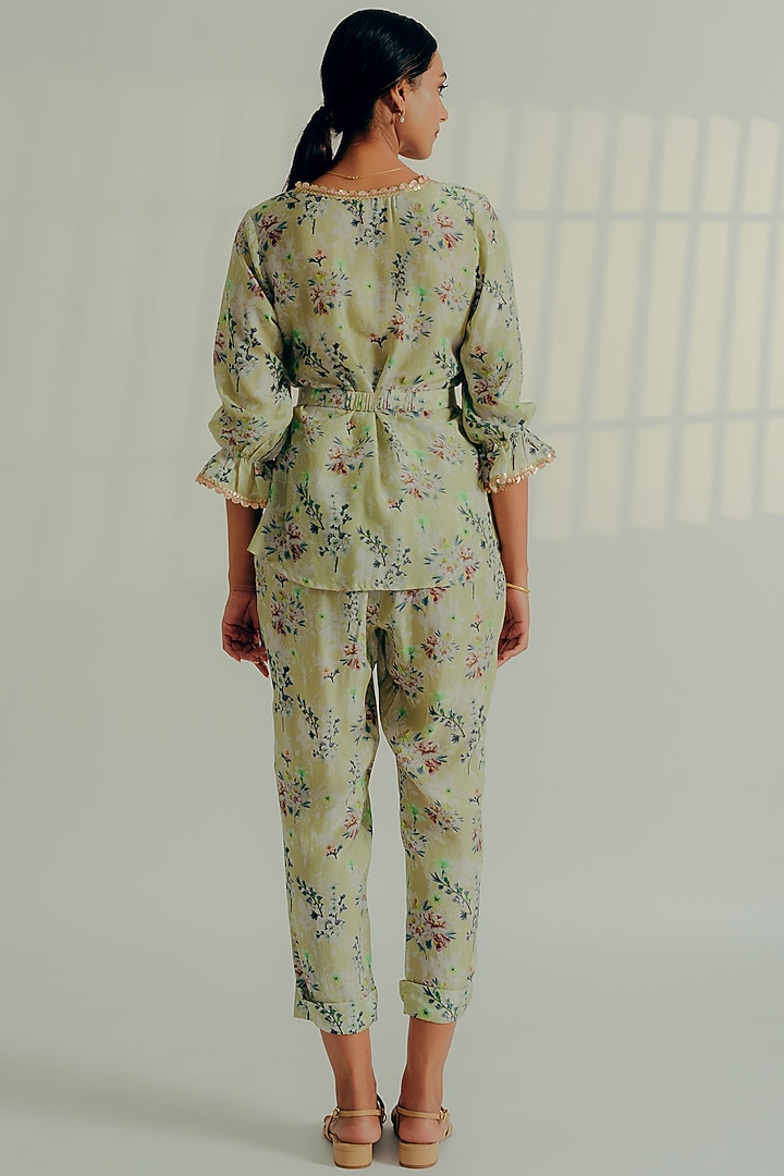 Sage Green Silk Embellished Co-Ord Set by Aaryaa By Kashveen Kohli at Pernia's Pop Up Shop