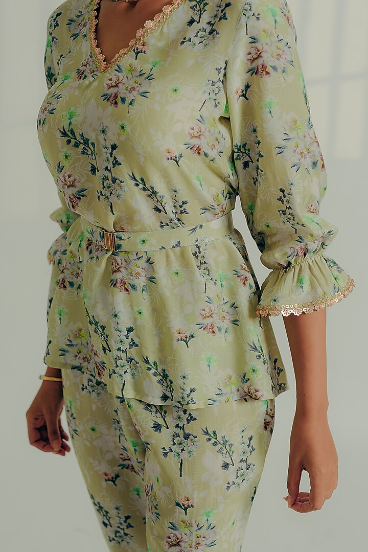 Sage Green Silk Embellished Co-Ord Set by Aaryaa By Kashveen Kohli at Pernia's Pop Up Shop