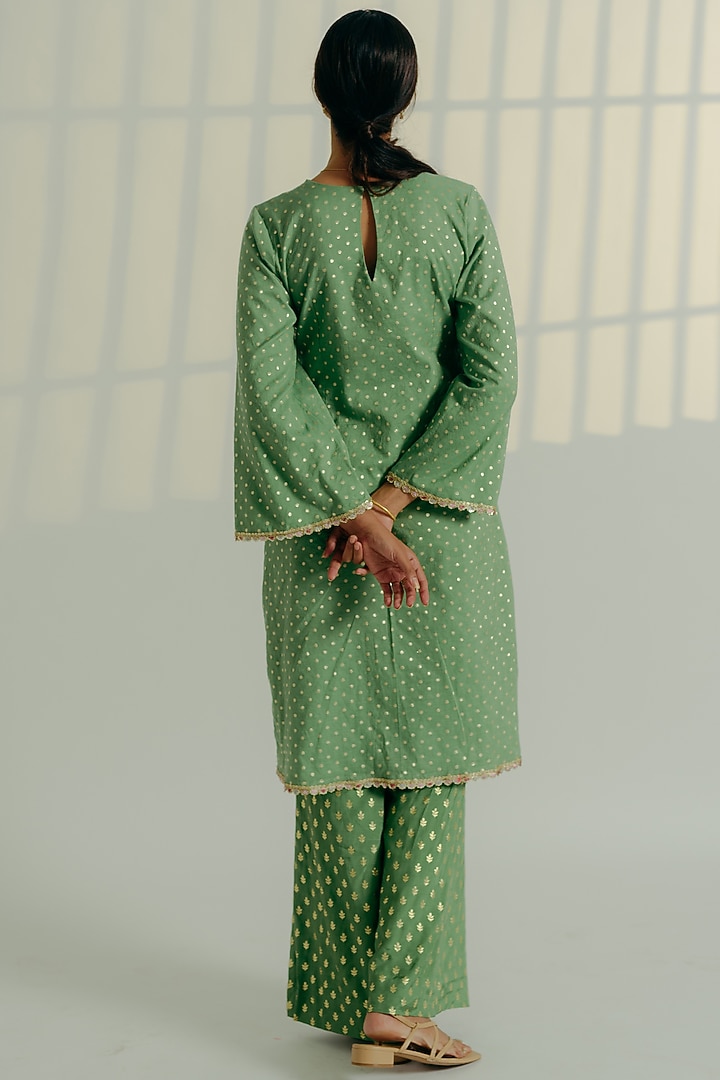 Fern Green Chanderi Brocade Embroidered Kurta Set by Aaryaa By Kashveen Kohli at Pernia's Pop Up Shop