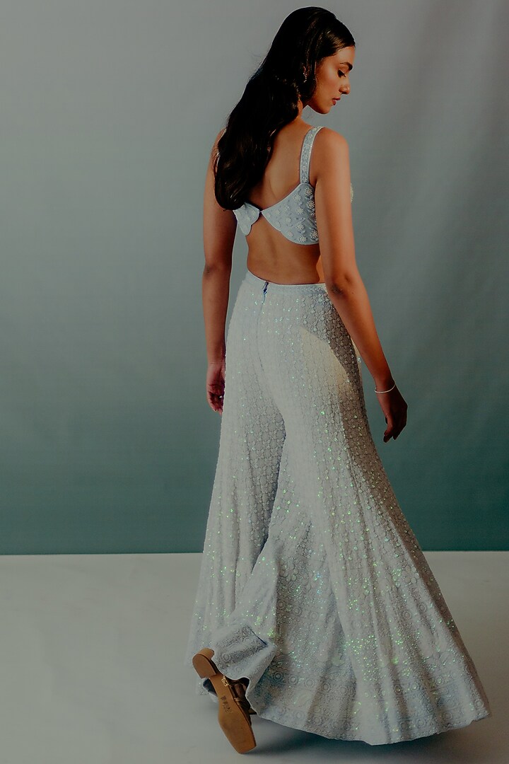 Baby Blue Georgette Lucknowi Embroidered Bridal Sharara Set by Aaryaa By Kashveen Kohli at Pernia's Pop Up Shop