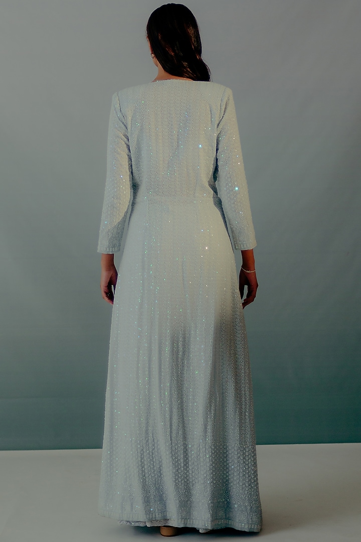 Baby Blue Georgette Lucknowi Embroidered Bridal Sharara Set by Aaryaa By Kashveen Kohli at Pernia's Pop Up Shop