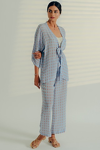 Baby Blue Crepe Printed Co-Ord Set by Aaryaa By Kashveen Kohli