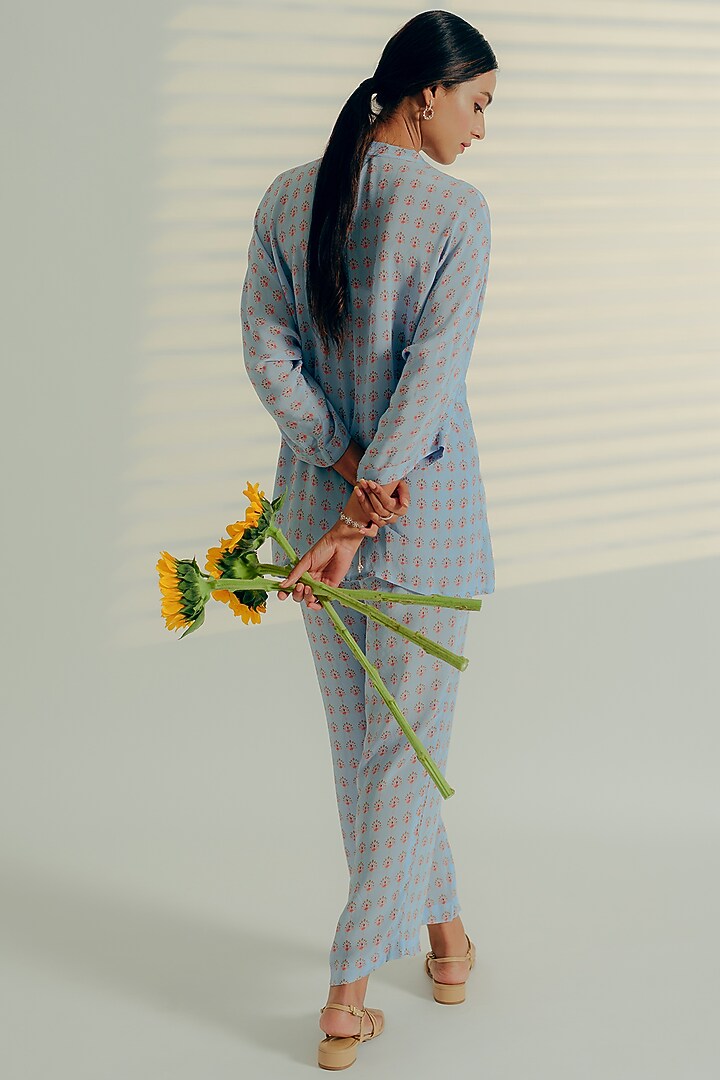 Baby Blue Crepe Printed Co-Ord Set by Aaryaa By Kashveen Kohli at Pernia's Pop Up Shop
