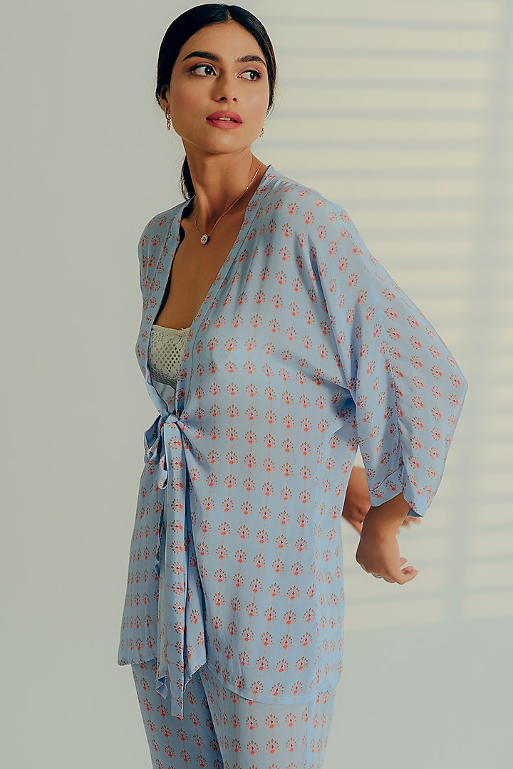 Baby Blue Crepe Printed Co-Ord Set by Aaryaa By Kashveen Kohli at Pernia's Pop Up Shop