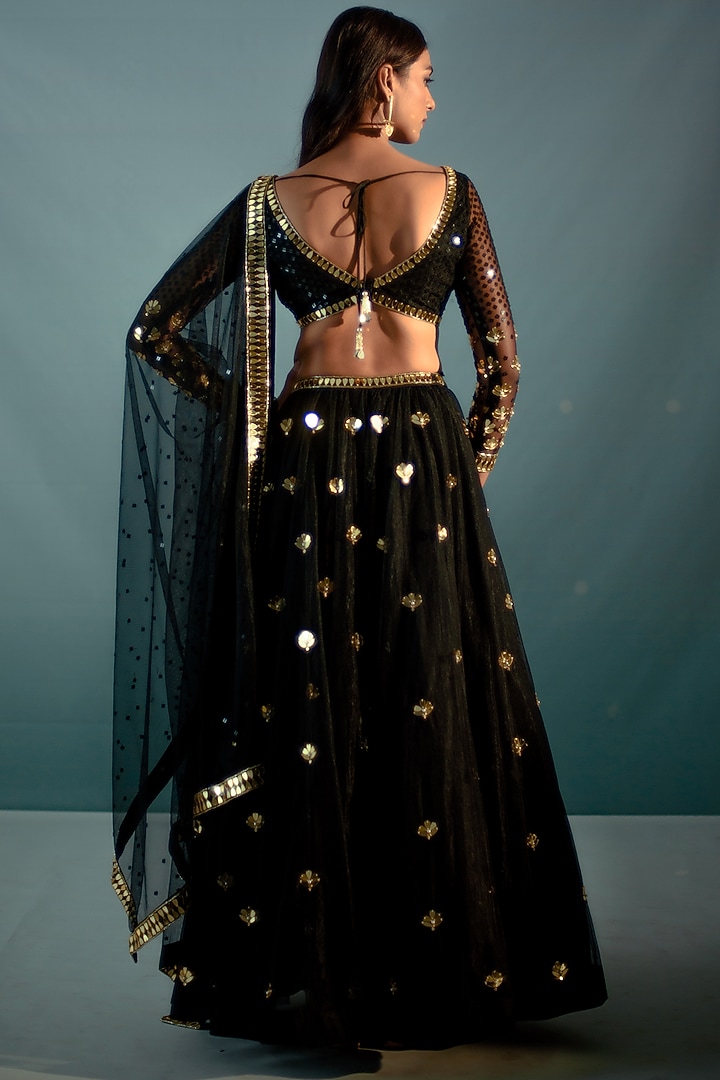 Black Net Hand Embroidered Bridal Lehenga Set by Aaryaa By Kashveen Kohli at Pernia's Pop Up Shop