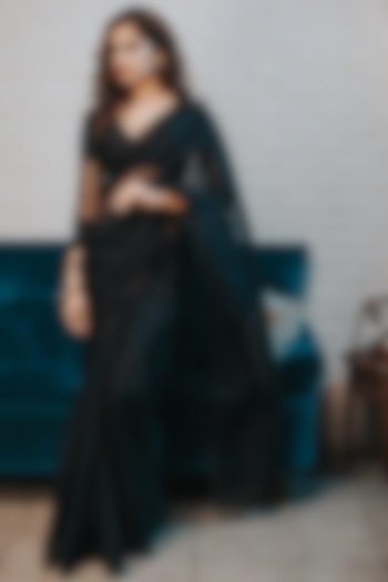 Midnight Blue Embroidered Wedding Saree Set by Aaryaa By Kashveen Kohli at Pernia's Pop Up Shop