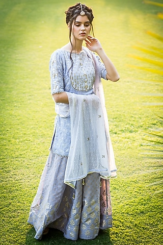 Lilac Foil Printed Sharara Set by Aaryaa By Kashveen Kohli