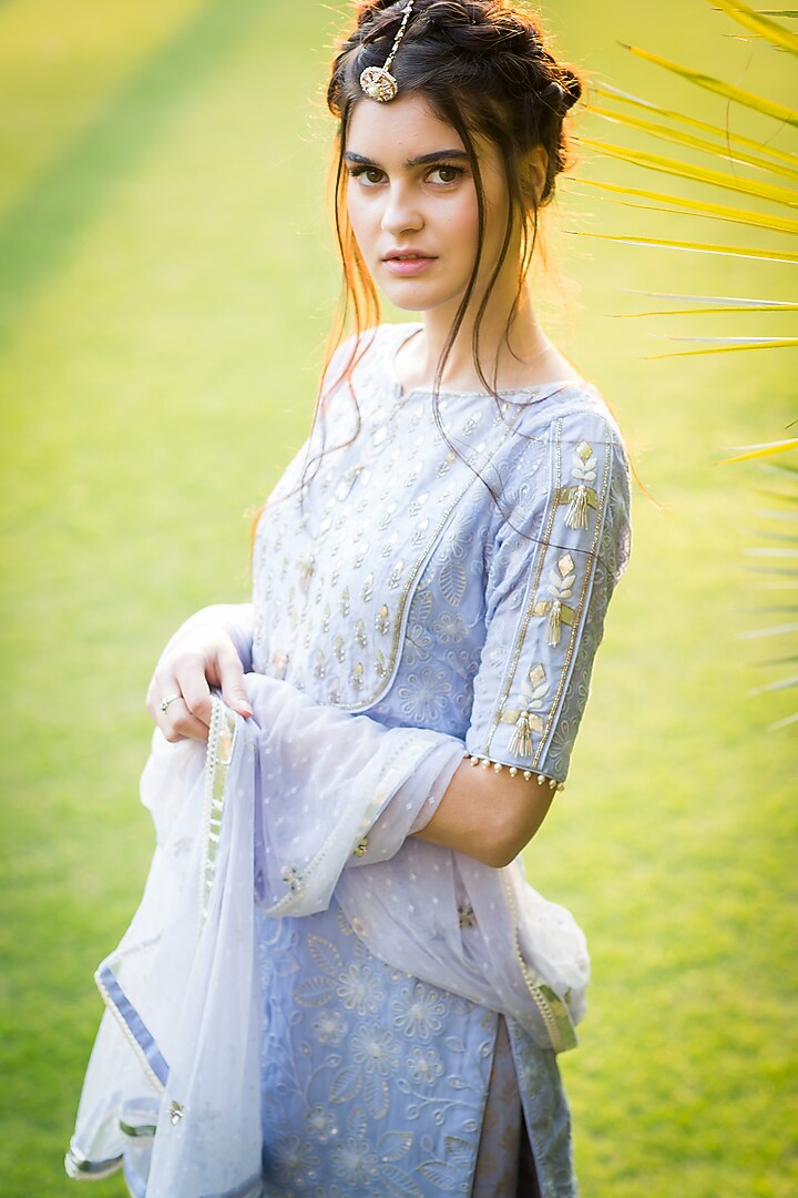 Lilac Foil Printed Wedding Sharara Set by Aaryaa By Kashveen Kohli at Pernia's Pop Up Shop