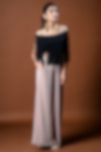 Black & Gold Shimmer Pleated Palazzo Pant Set by Aaryaa By Kashveen Kohli at Pernia's Pop Up Shop