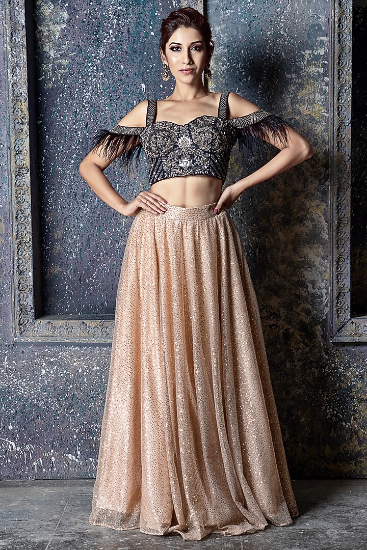 Gold Sequins Wedding Lehenga Set by Aaryaa By Kashveen Kohli at Pernia's Pop Up Shop