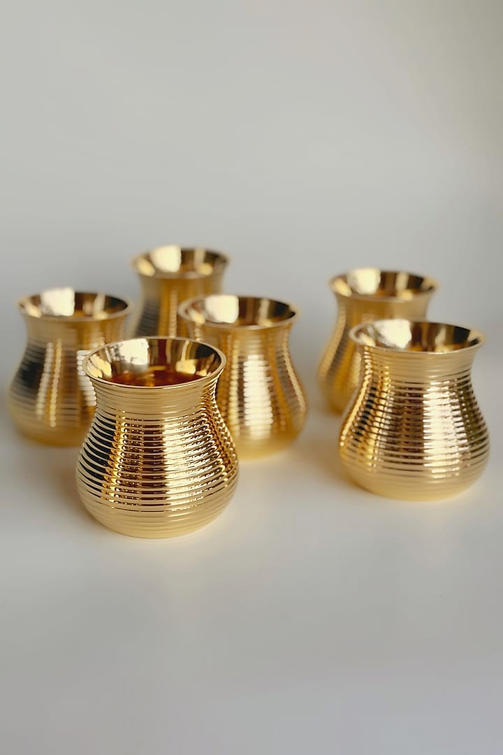 Gold Brass Glasses Set (Set of 6) by Abel House at Pernia's Pop Up Shop