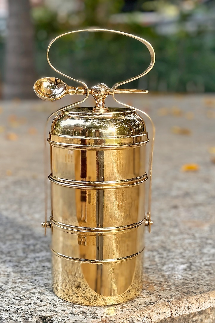 Gold Brass Tiffin Box by Abel House at Pernia's Pop Up Shop