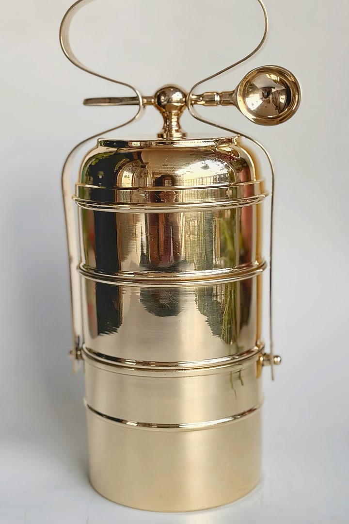 Gold Brass Tiffin Box by Abel House at Pernia's Pop Up Shop