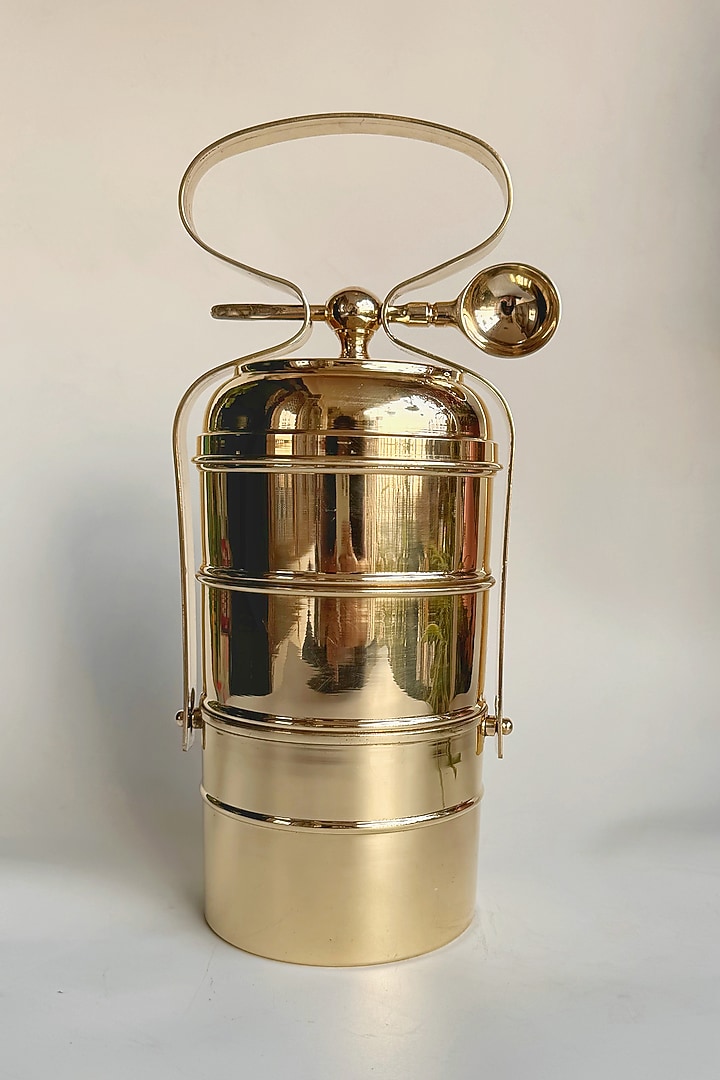 Gold Brass Tiffin Box by Abel House at Pernia's Pop Up Shop