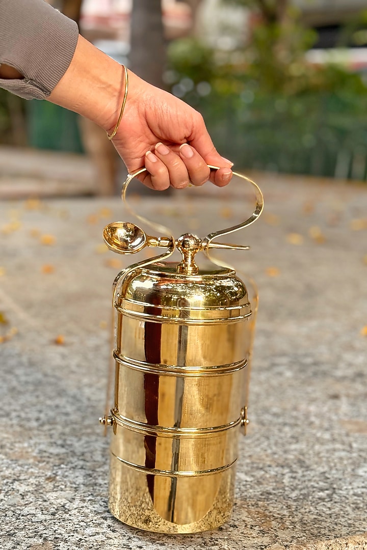 Gold Brass Tiffin Box by Abel House at Pernia's Pop Up Shop
