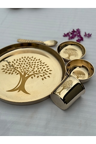 Gold Kansa Thali (Set of 5) by Abel House