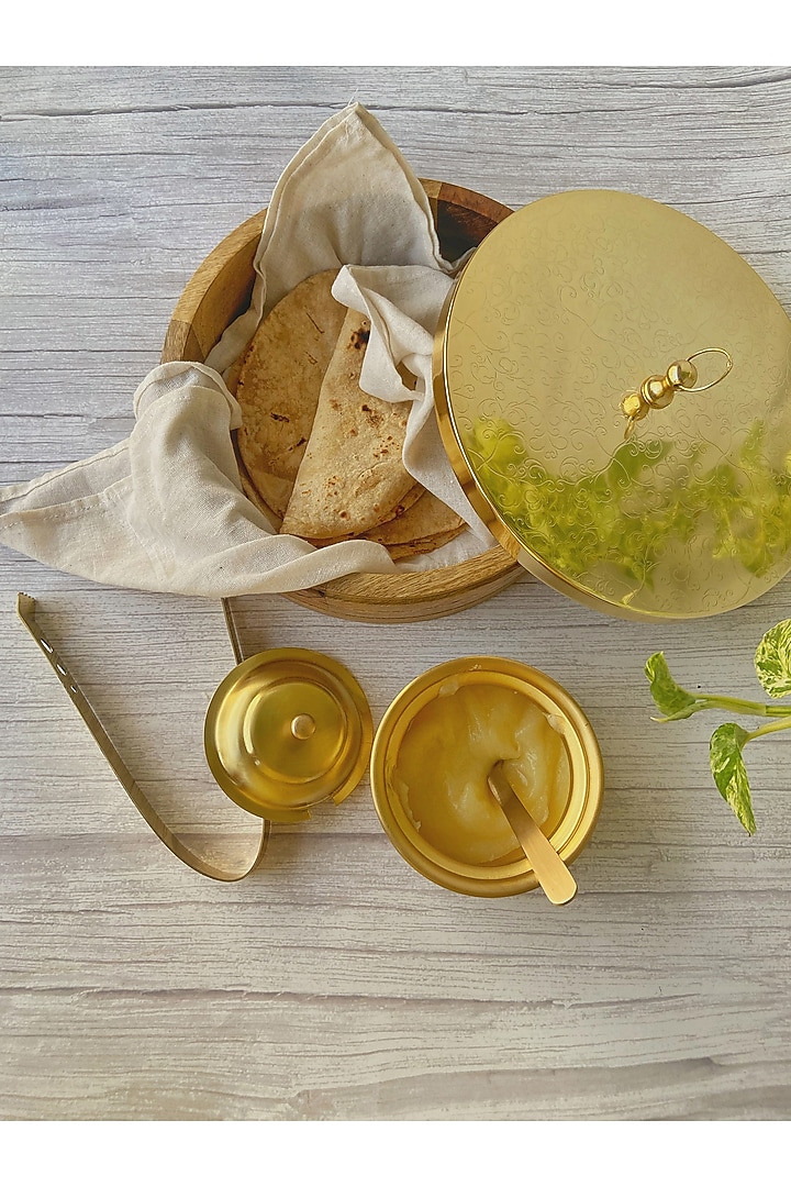 Gold Brass Ghee Pot (Set of 2) by Abel House at Pernia's Pop Up Shop