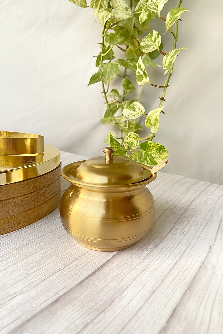 Gold Brass Ghee Pot (Set of 2) by Abel House at Pernia's Pop Up Shop