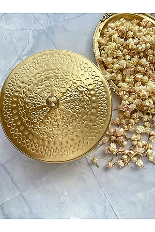 Gold Brass Pure Hand Chitai Spice Box by Abel House