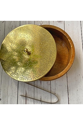 Gold Mango Wood and Steel Chapati Box by Abel House