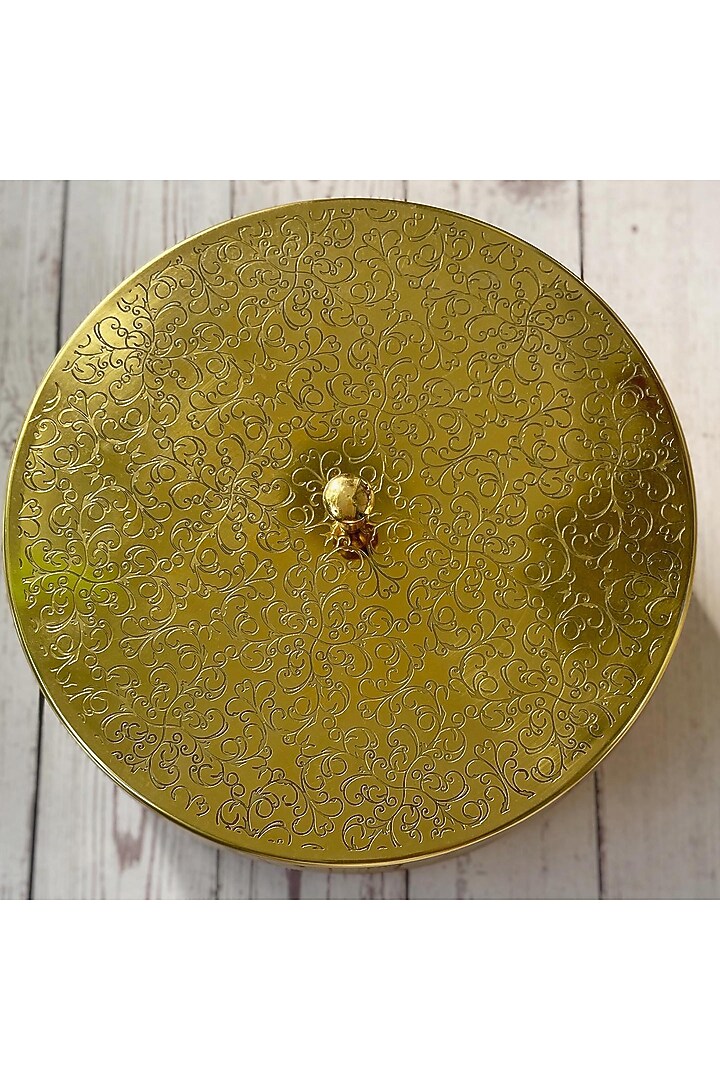 Gold Mango Wood and Steel Chapati Box by Abel House at Pernia's Pop Up Shop