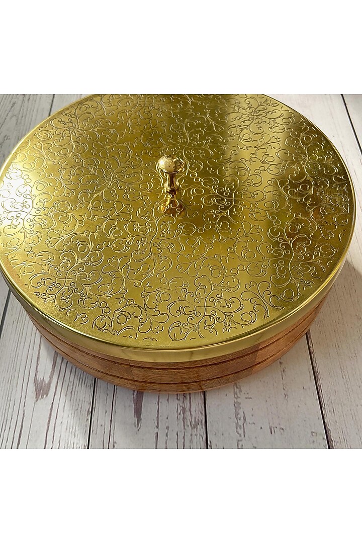 Gold Mango Wood and Steel Chapati Box by Abel House at Pernia's Pop Up Shop