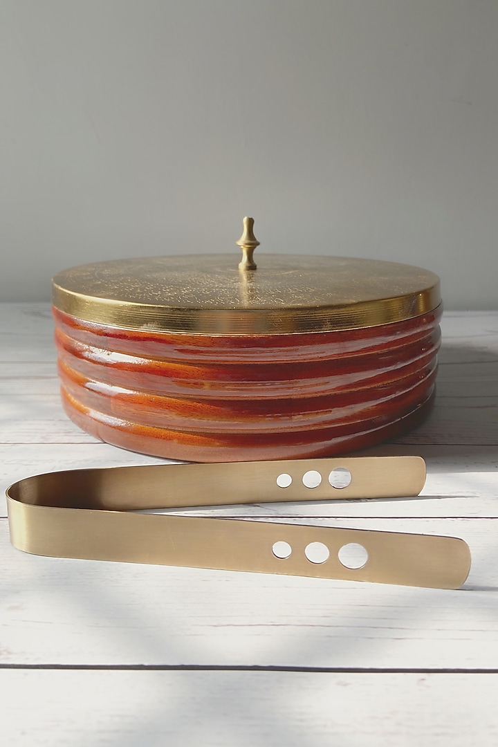 Gold Mango Wood and Steel Chapati Box by Abel House at Pernia's Pop Up Shop
