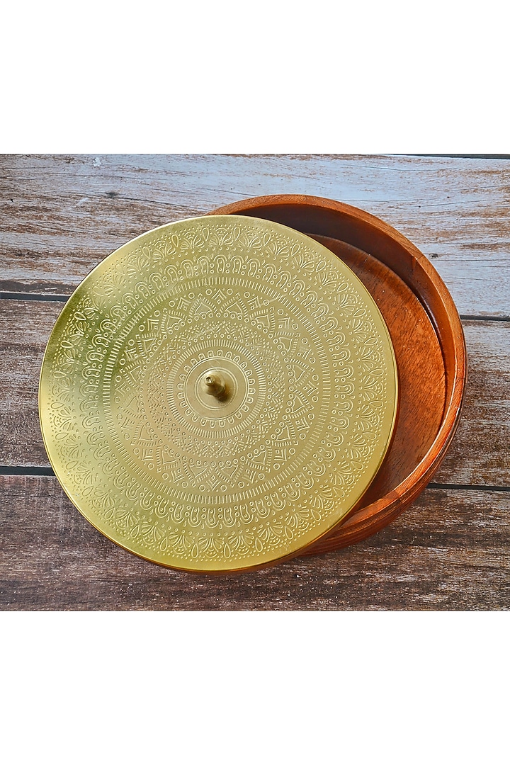 Gold Mango Wood and Steel Chapati Box by Abel House at Pernia's Pop Up Shop